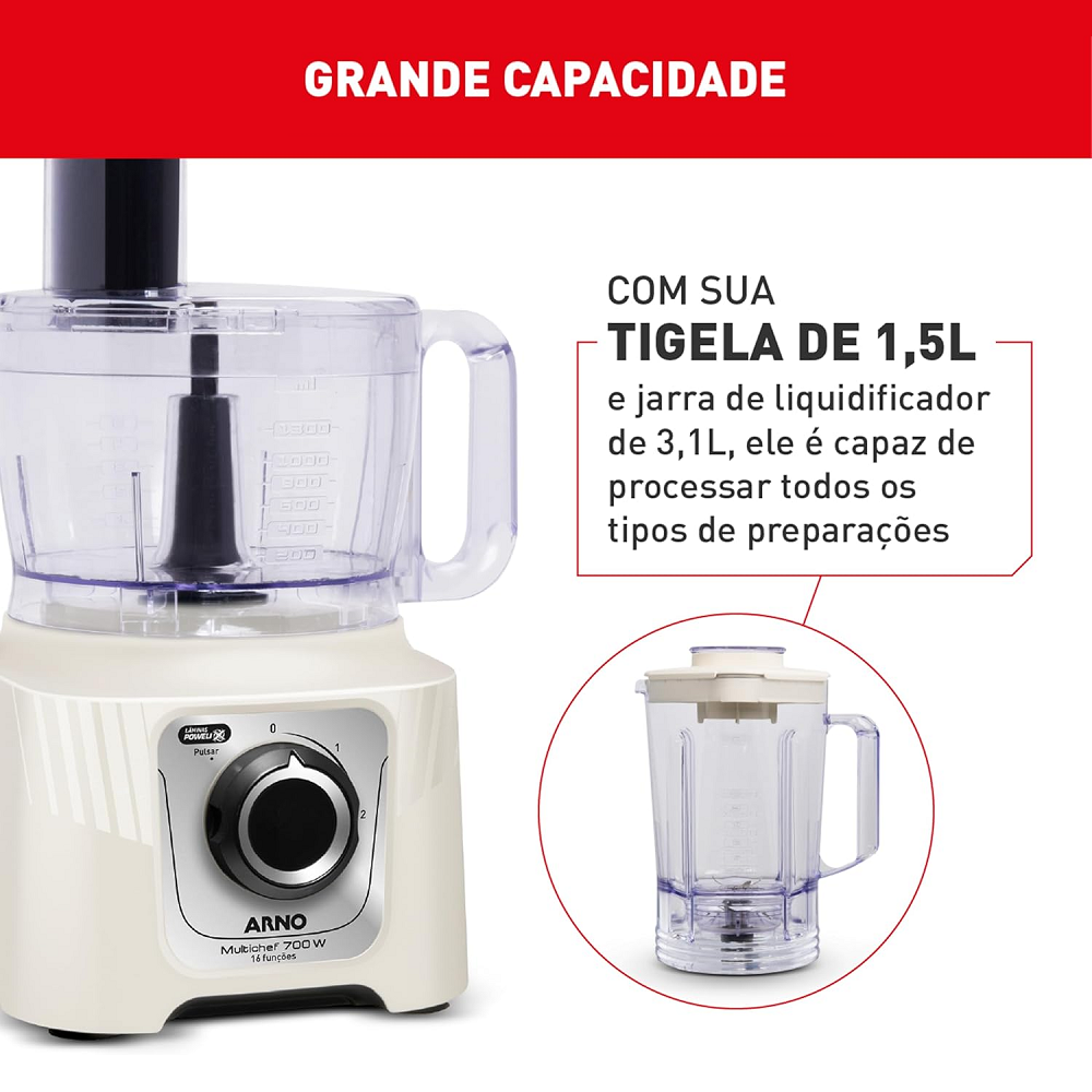 Multiprocessador de Alimentos Arno MP62 16 em 1 700W Marfim, , large image number 5
